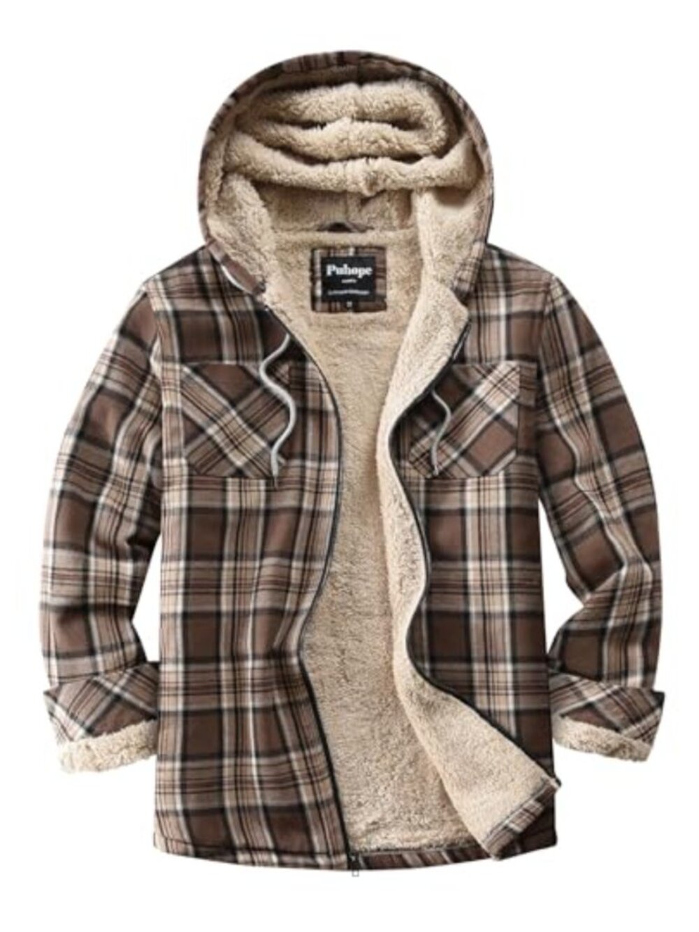 Womens Sherpa Lined Flannel Plaid Fleece Zip Up Hooded Jacket